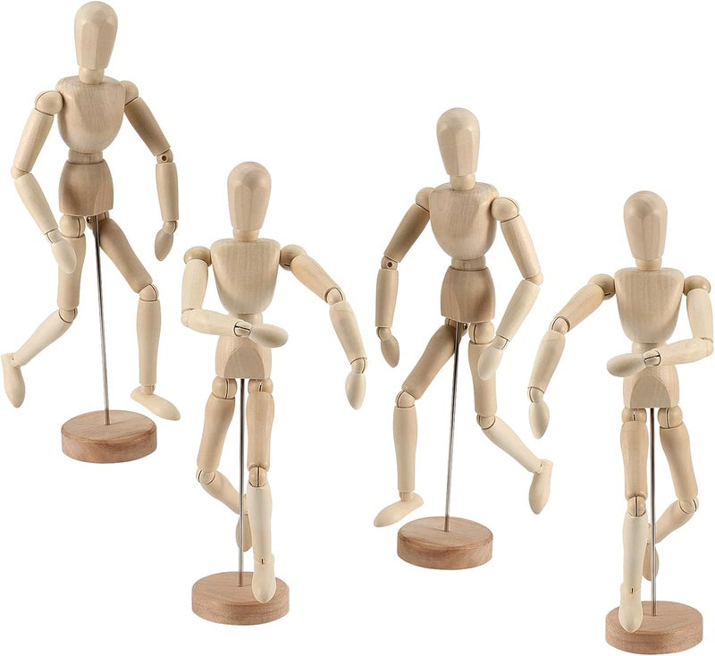 JOIKIT 4 Pack 12 Inch Wooden Artists Model, Wooden Art Mannequin Articulated Mannequin with Stand and Posable Body, Movable Wooden Manikin for Drawing The Human Figure - Image 1